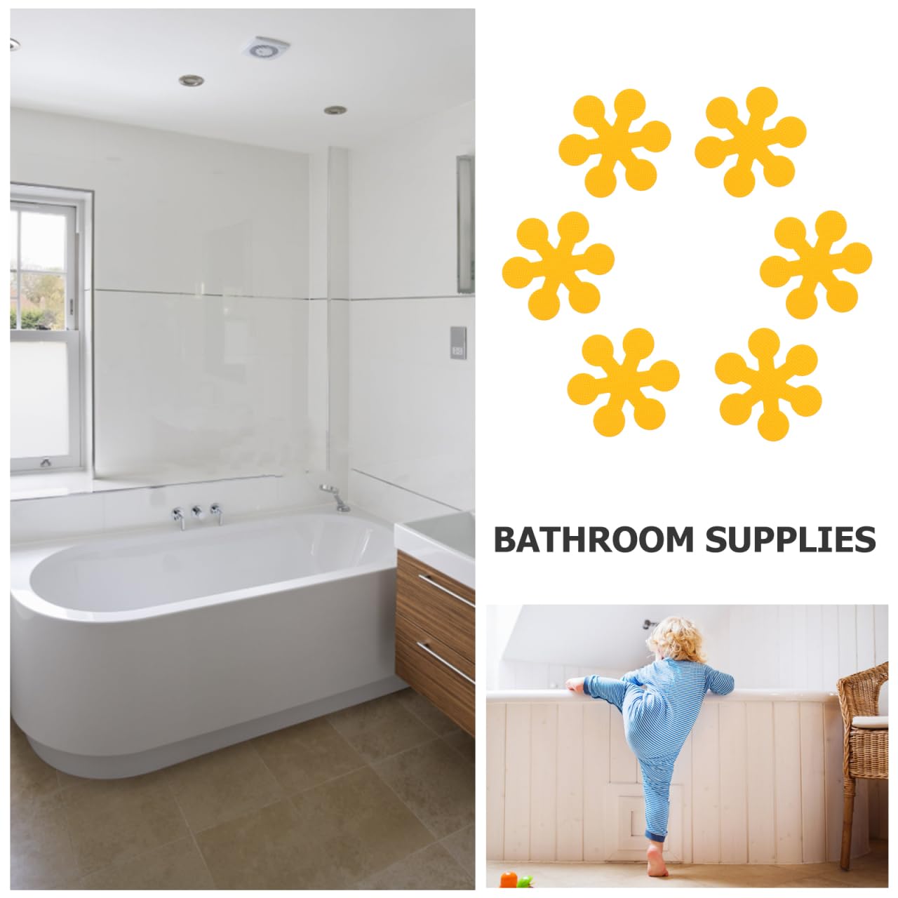 Wakauto 6Pcs Yellow Snowflake Non-Slip Bathtub Stickers 1