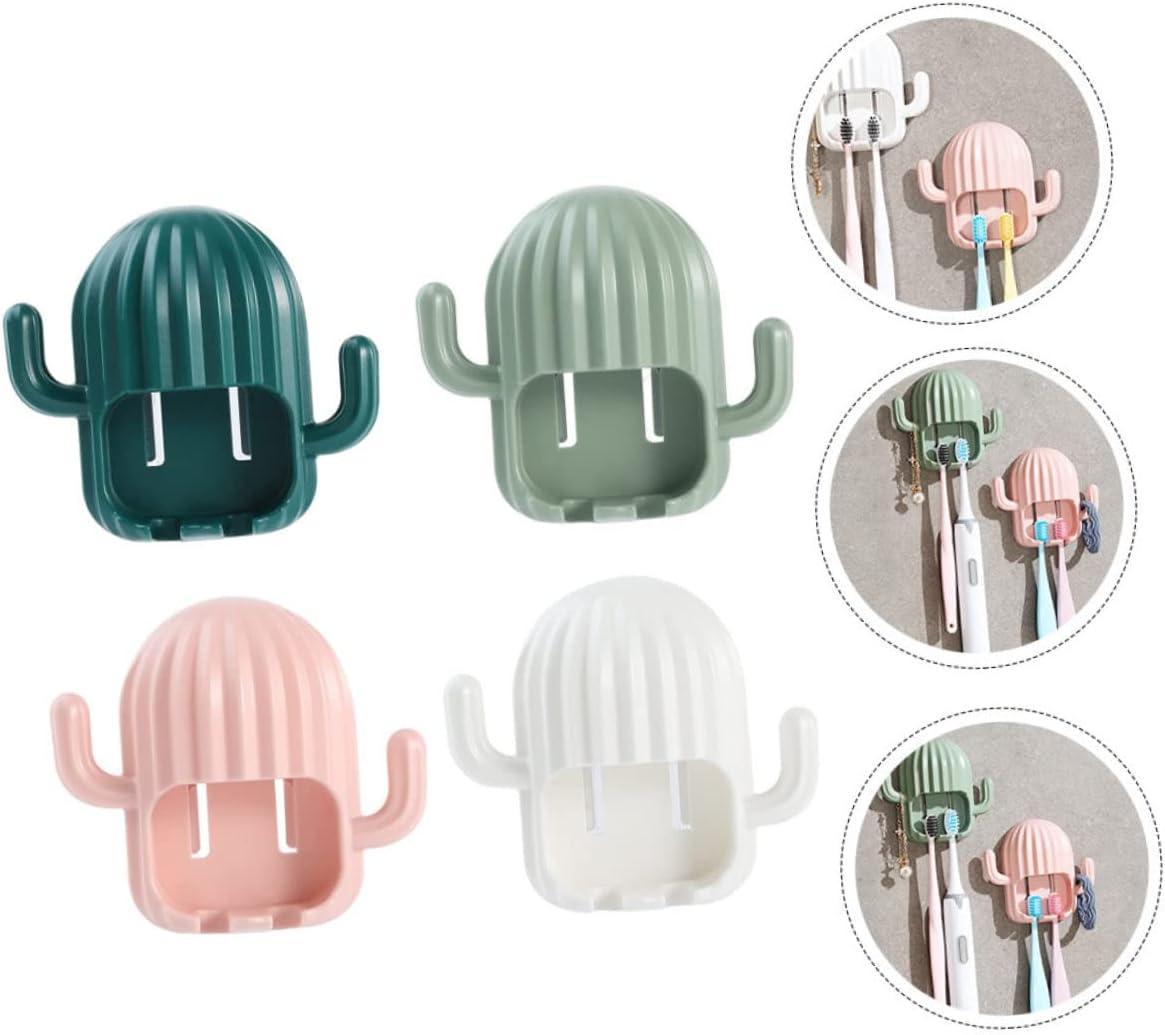 FONDOTIN 4Pcs Cactus Wall Mounted Toothbrush Holder