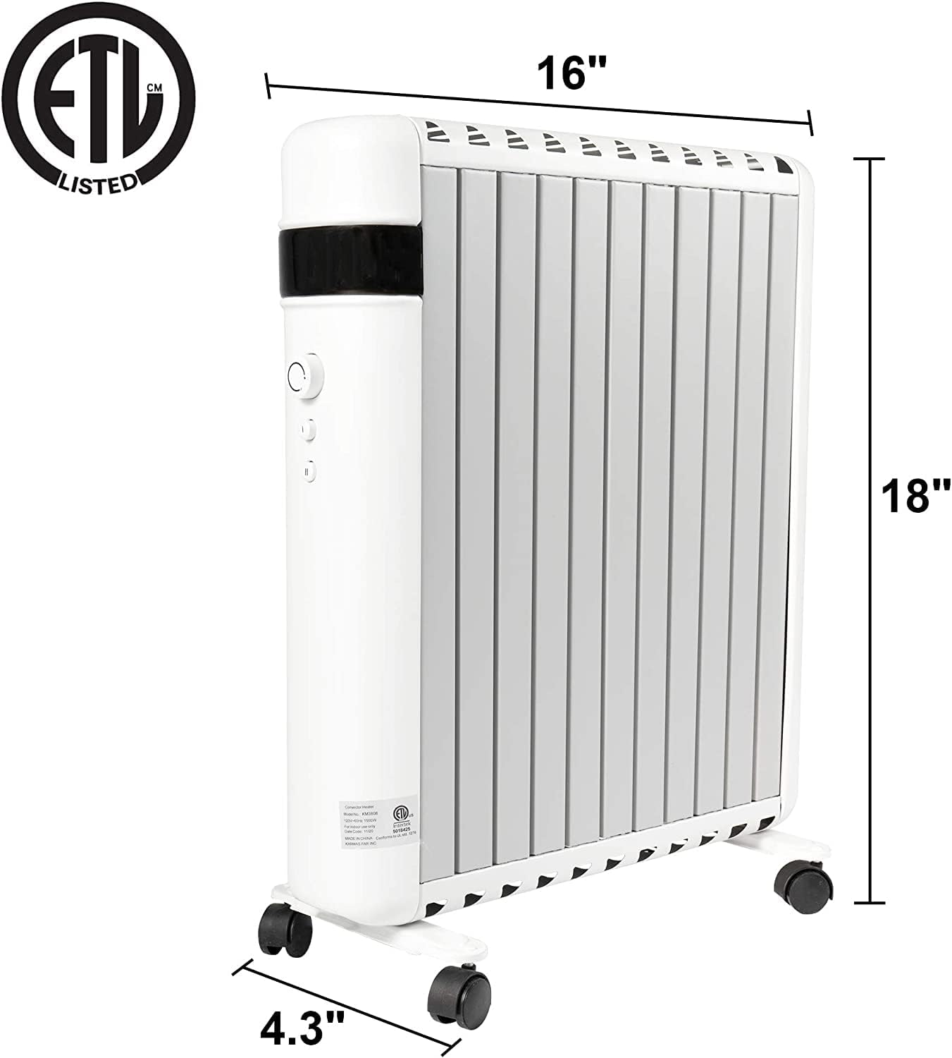 Vilobos 1500W Electric Space Heater with Wheels and Thermostat 1