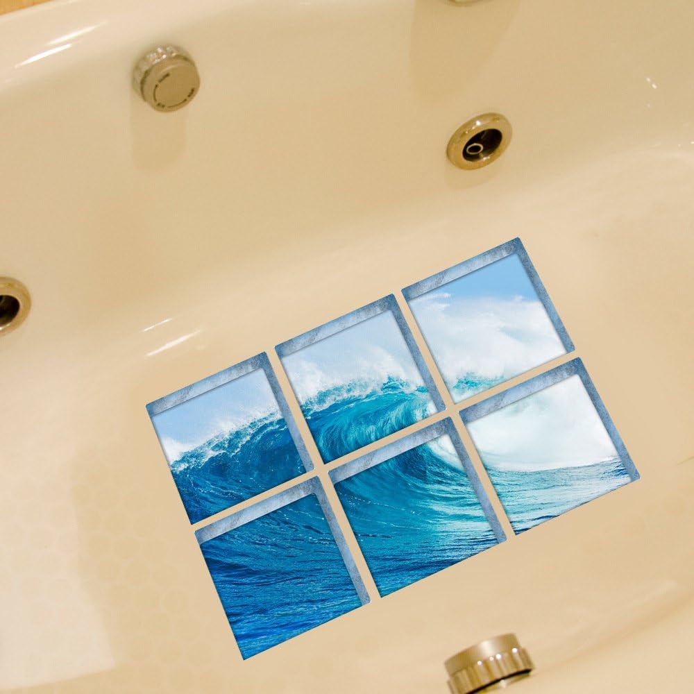 ChezMax Sea Waves Non-Slip Bath Tub Stickers 6 Pcs