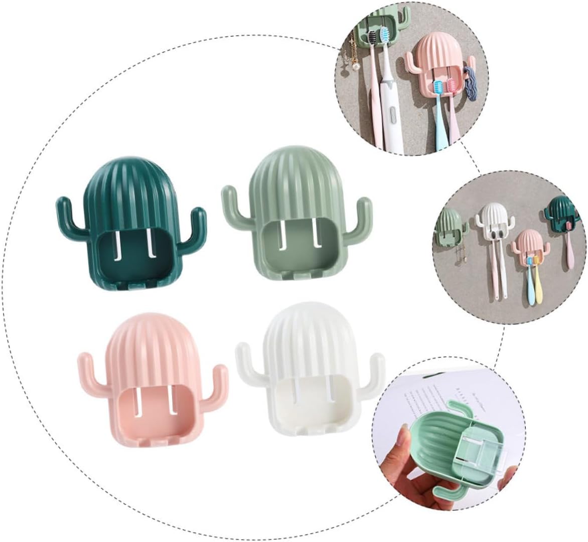 4Pcs Cactus Toothbrush Holder Wall Mounted Organizer 1