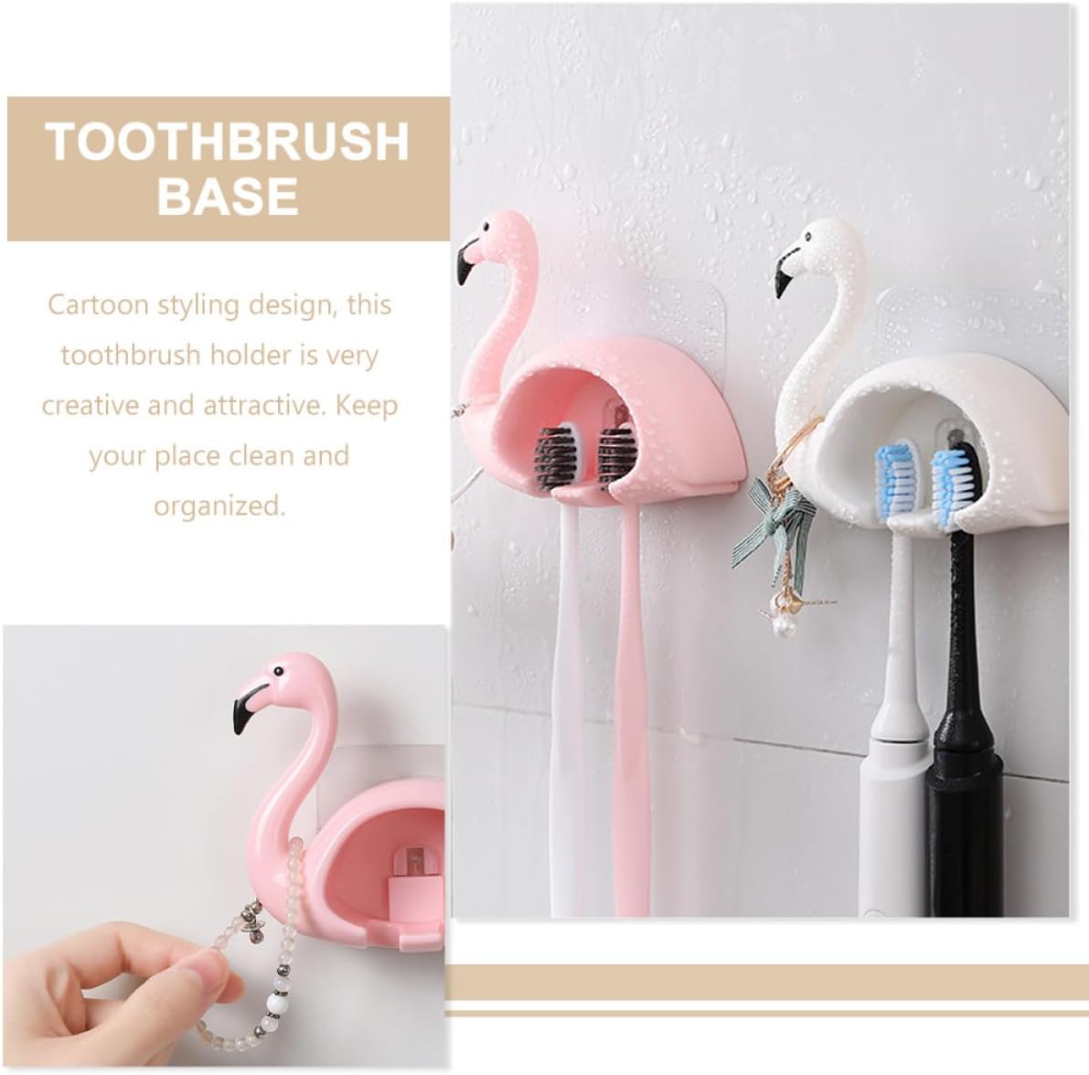 LIFKOME Flamingo Wall Mounted Toothbrush Holder 2pcs