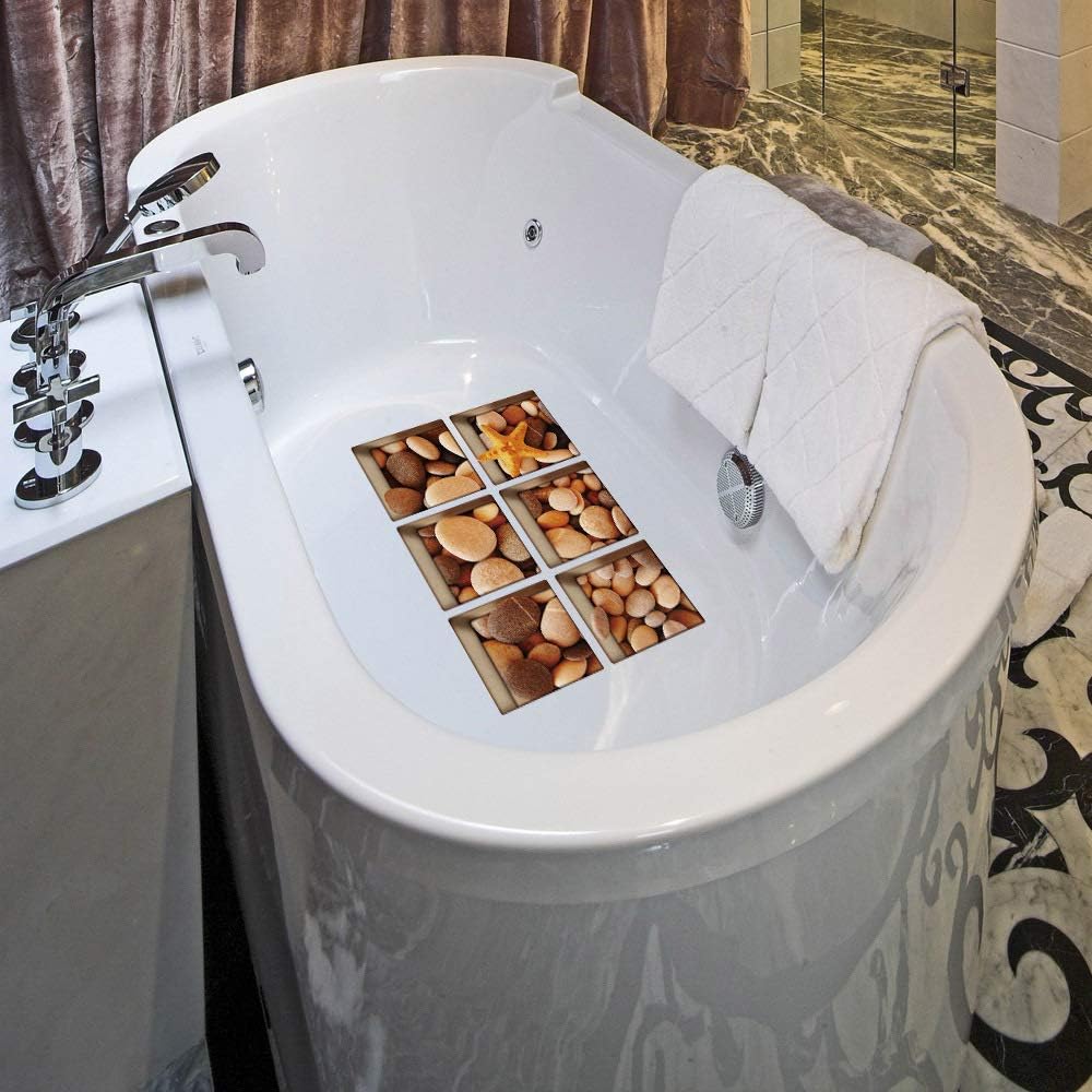 AILEGOU 3D Non-Slip Bathtub Stickers - 6 Pieces Pebbles-A05