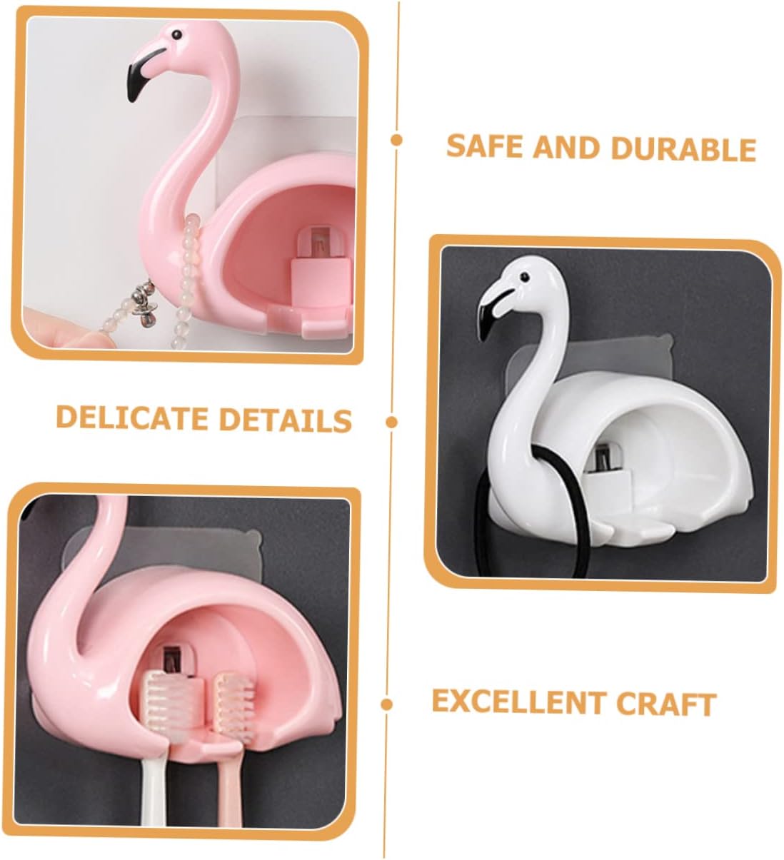 LIFKOME Flamingo Wall Mounted Toothbrush Holder 2 Pack 1