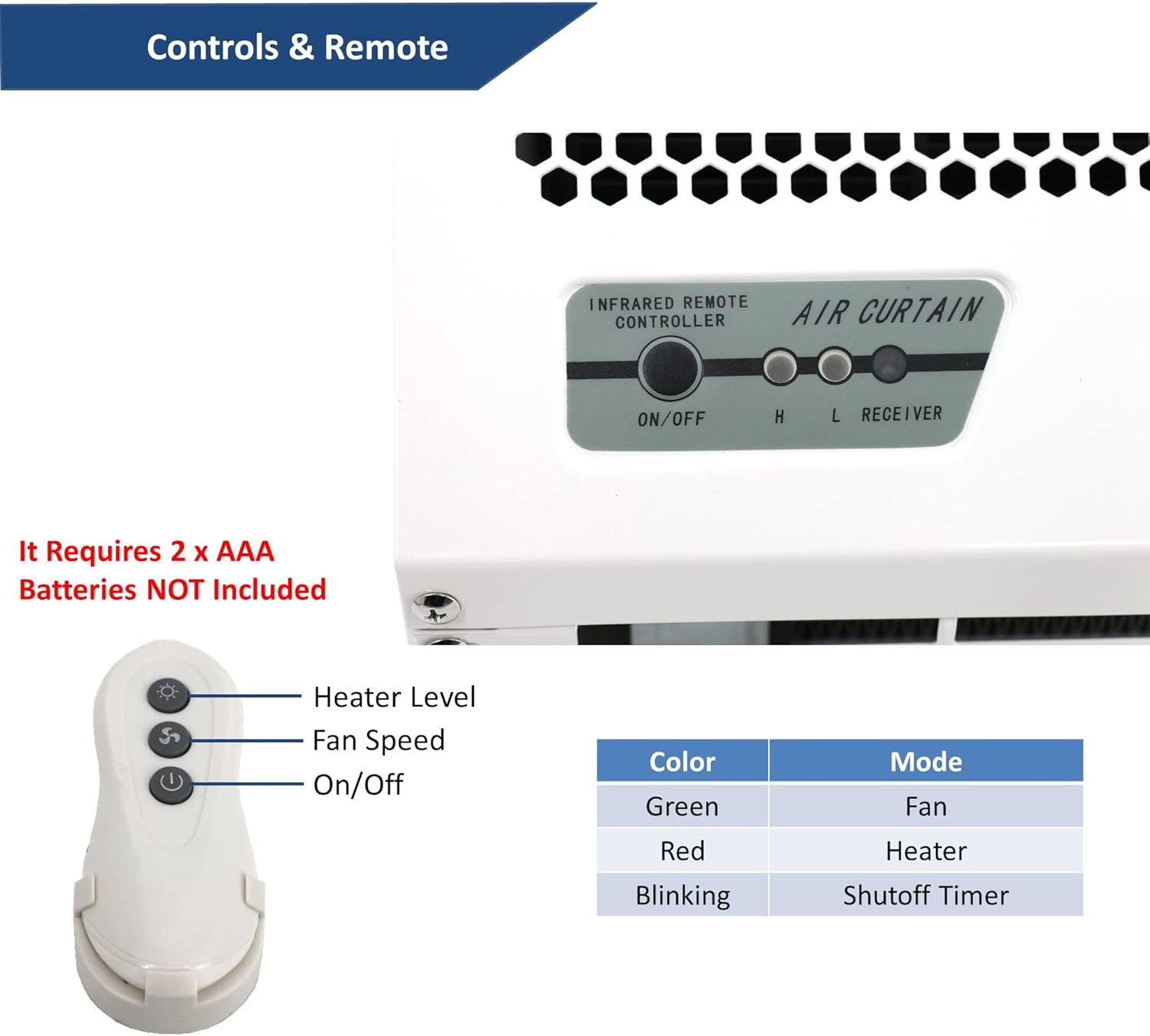 Awoco 40 Inch Heated Air Curtain with 2 Speeds and Remote Control