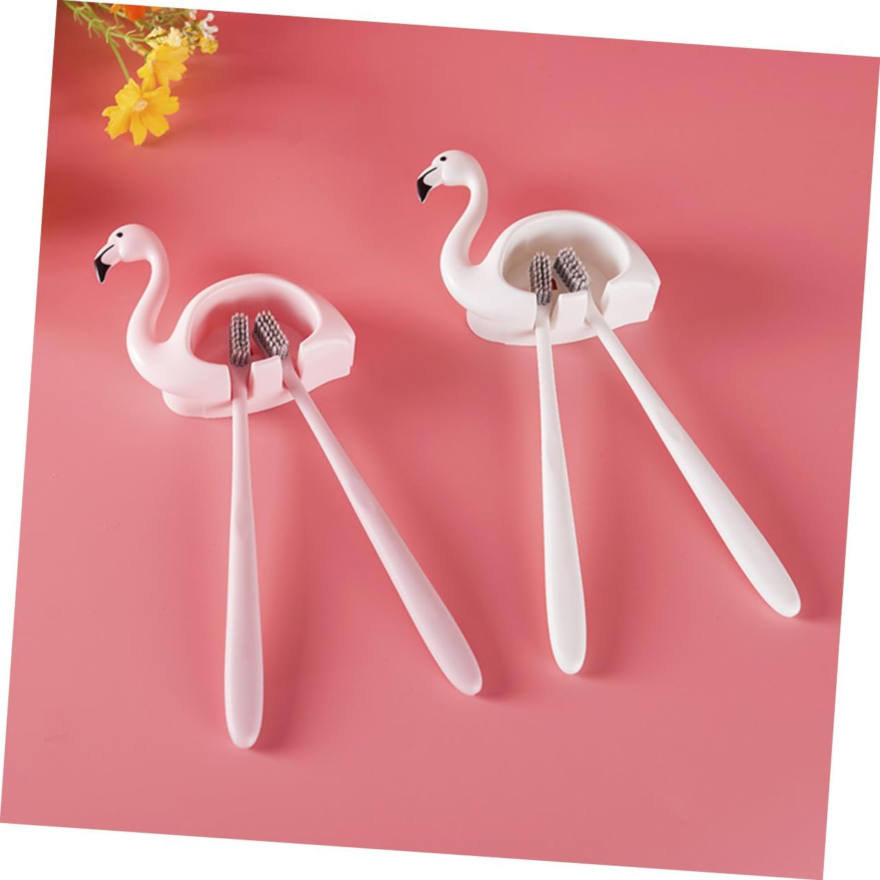 Amosfun 2Pcs Wall Mounted Adhesive Toothbrush Holder Space Saving Organizer