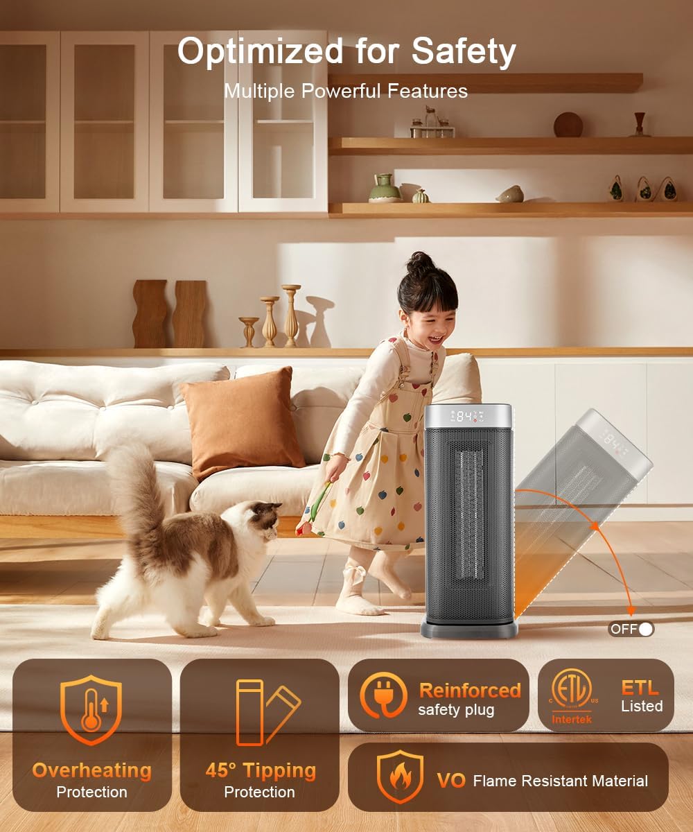 Sunnote 1500W Electric Space Heater with 80 Oscillating and 5 Modes