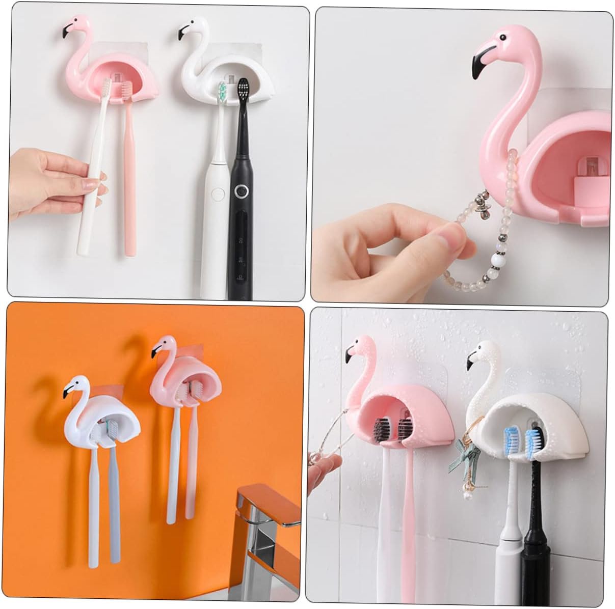 2Pcs Flamingo Wall Mounted Toothbrush Holder for Bathroom 1