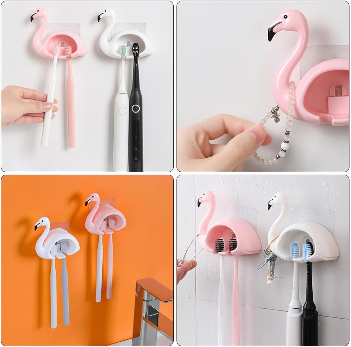 LIFKOME Flamingo Wall Mounted Toothbrush Holder 2pcs