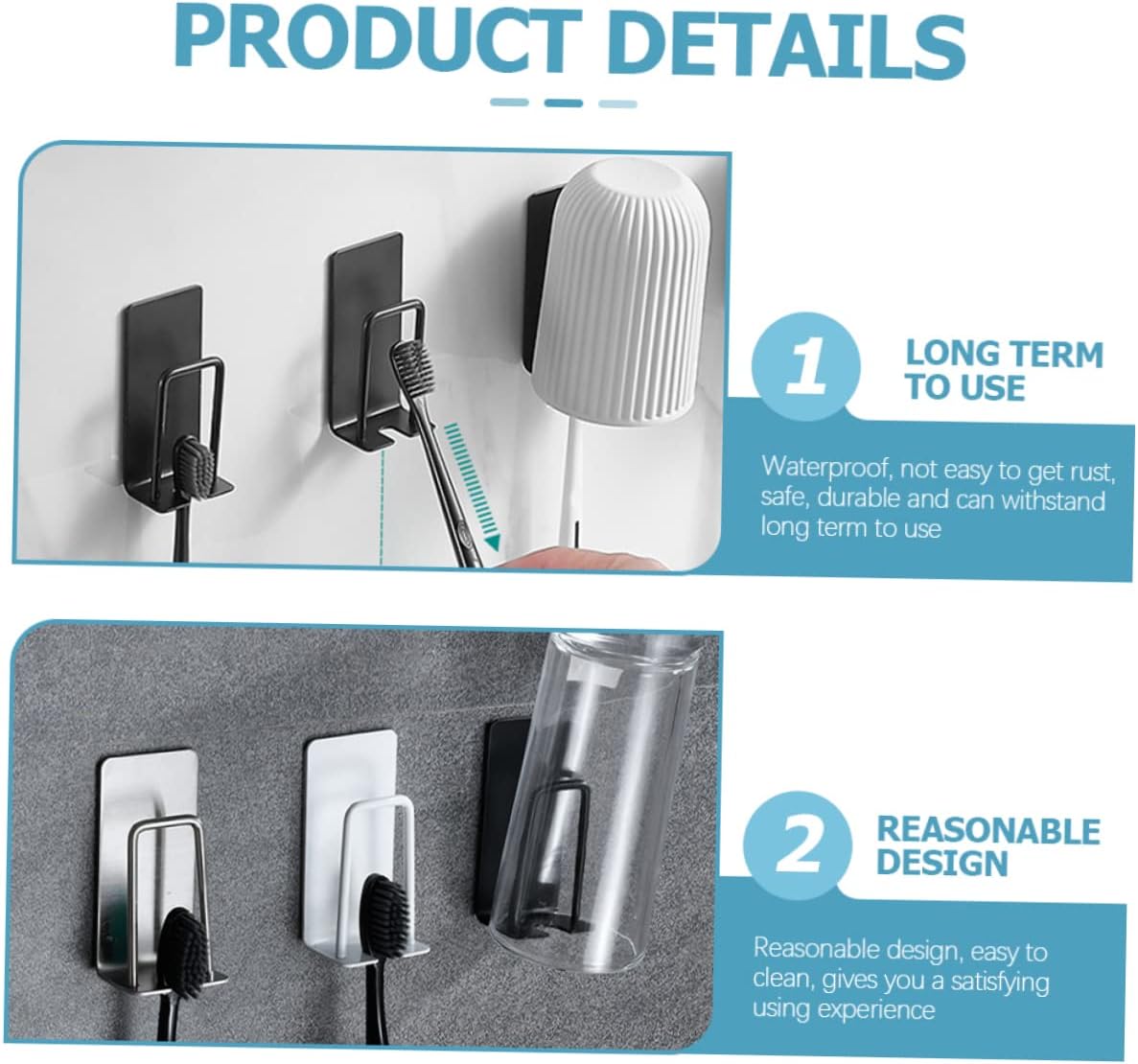 BEBEMOKO 2Pc Wall-Mounted Toothbrush Holder Set