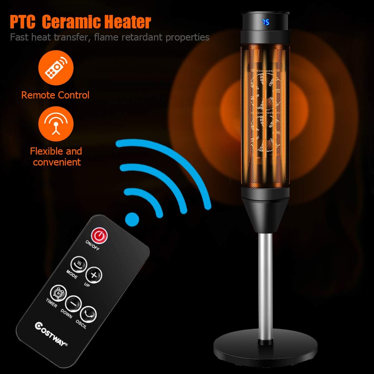 GOFLAME Oscillating Ceramic Space Heater with Remote Control