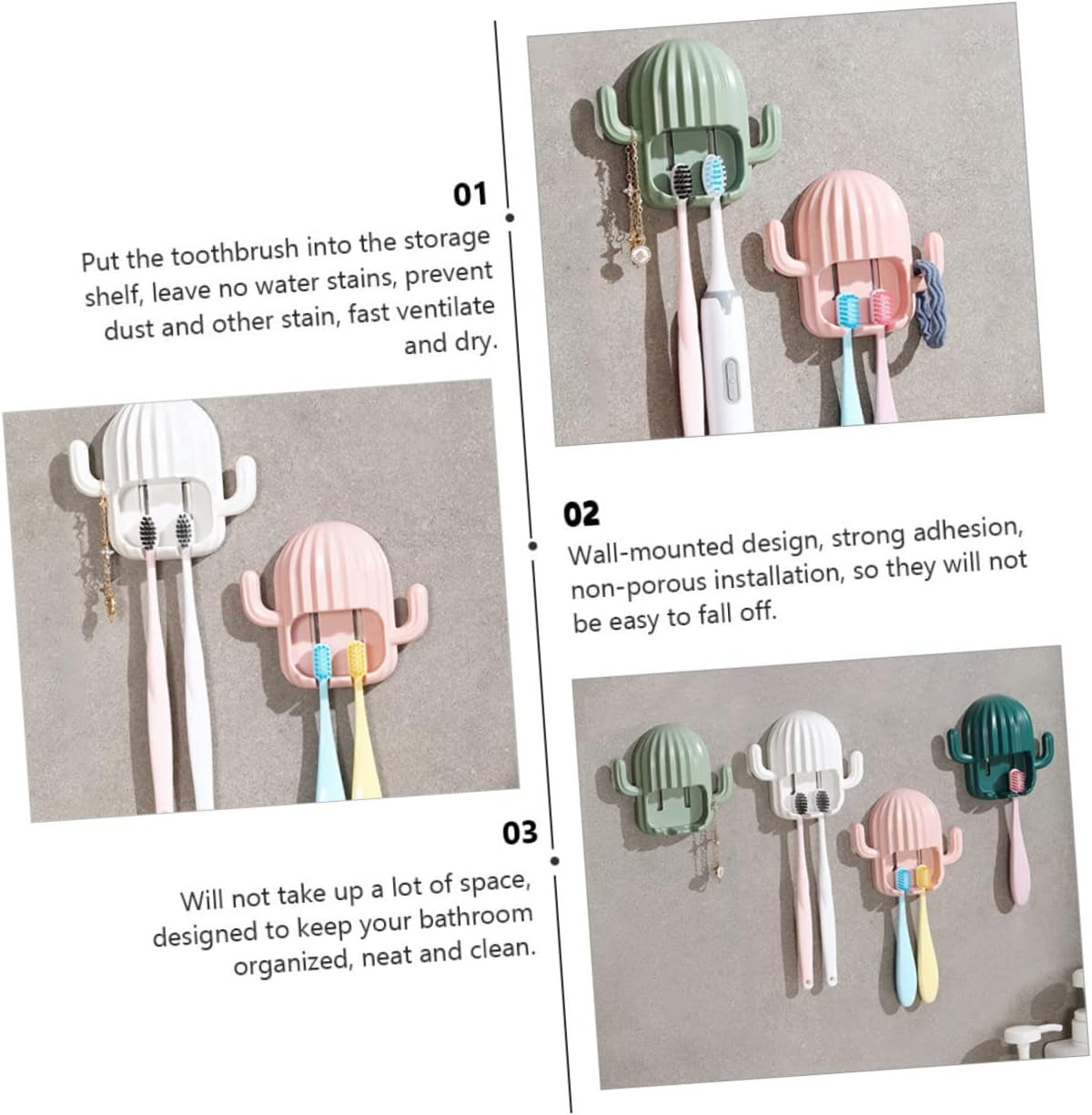 4Pcs Cactus Toothbrush Holder Wall Mounted Organizer 1