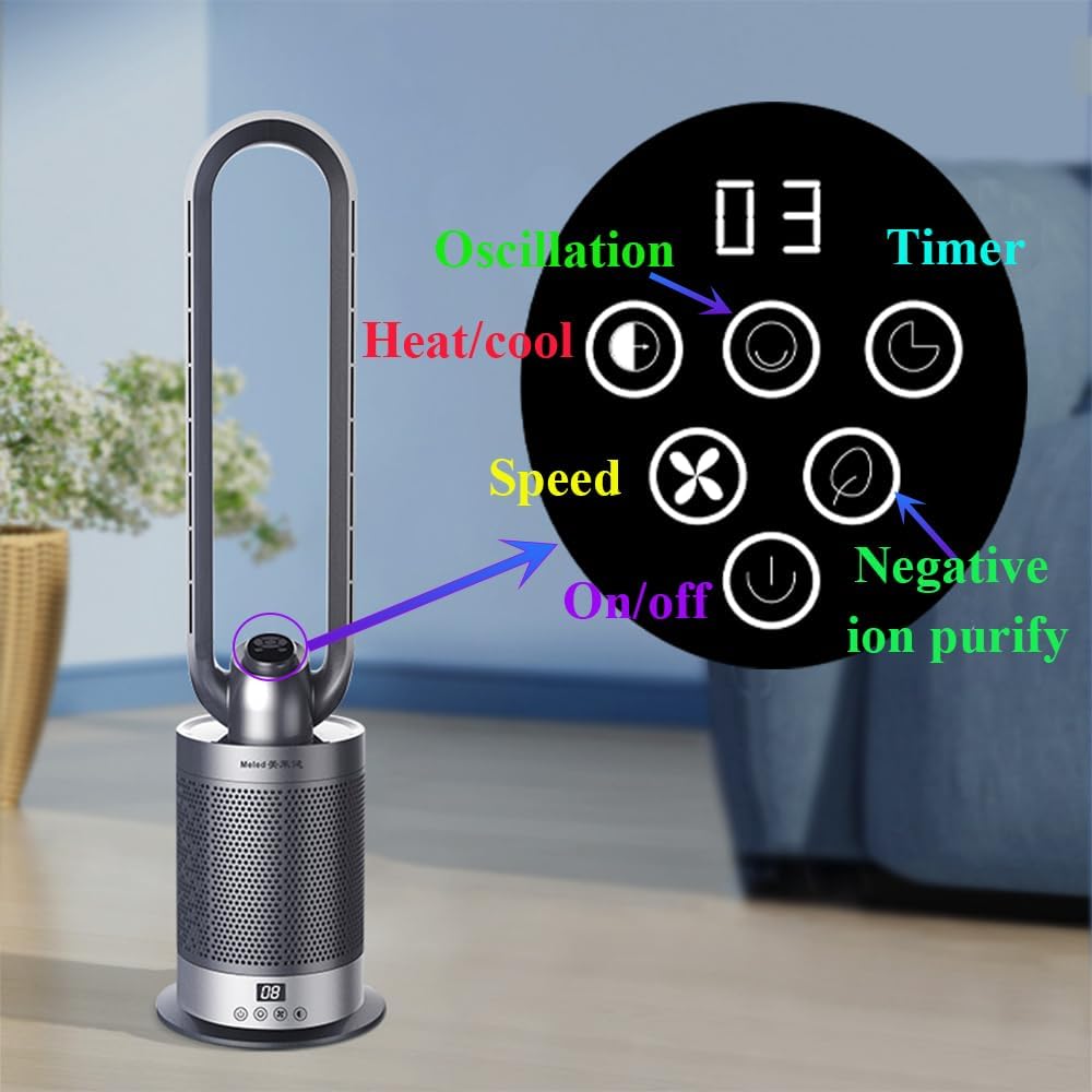 Voagupa Bladeless Heater Fan with Air Purifier 36 Inch Silver Grey 1