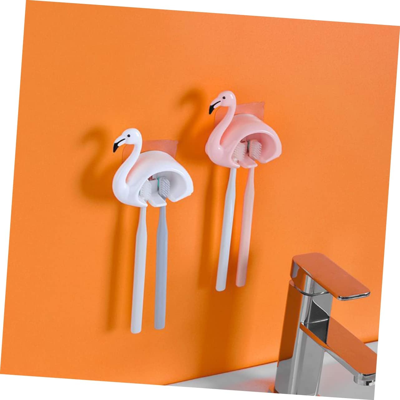 2Pcs Flamingo Wall Mounted Toothbrush Holder for Bathroom 1