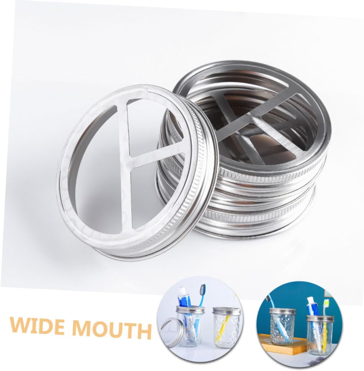 5Pcs Stainless Steel Wide Mouth Jar Lid Toothbrush Holder
