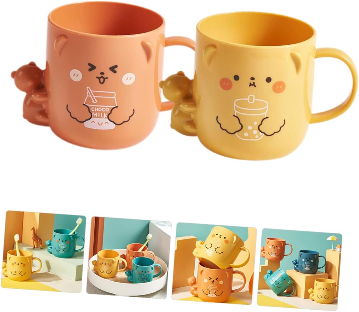 ABOOFAN 2 Pcs Cartoon Toothbrush Cup with Handle for Boys Girls
