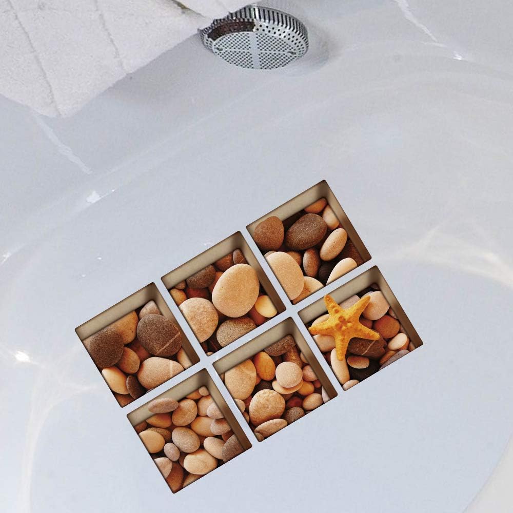 AILEGOU 3D Non-Slip Bathtub Stickers - 6 Pieces Pebbles-A05