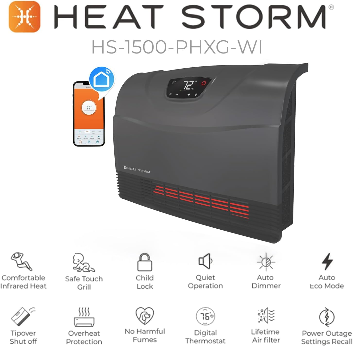 Heat Storm 1500 Watt Infrared Wall Heater with Wi-Fi