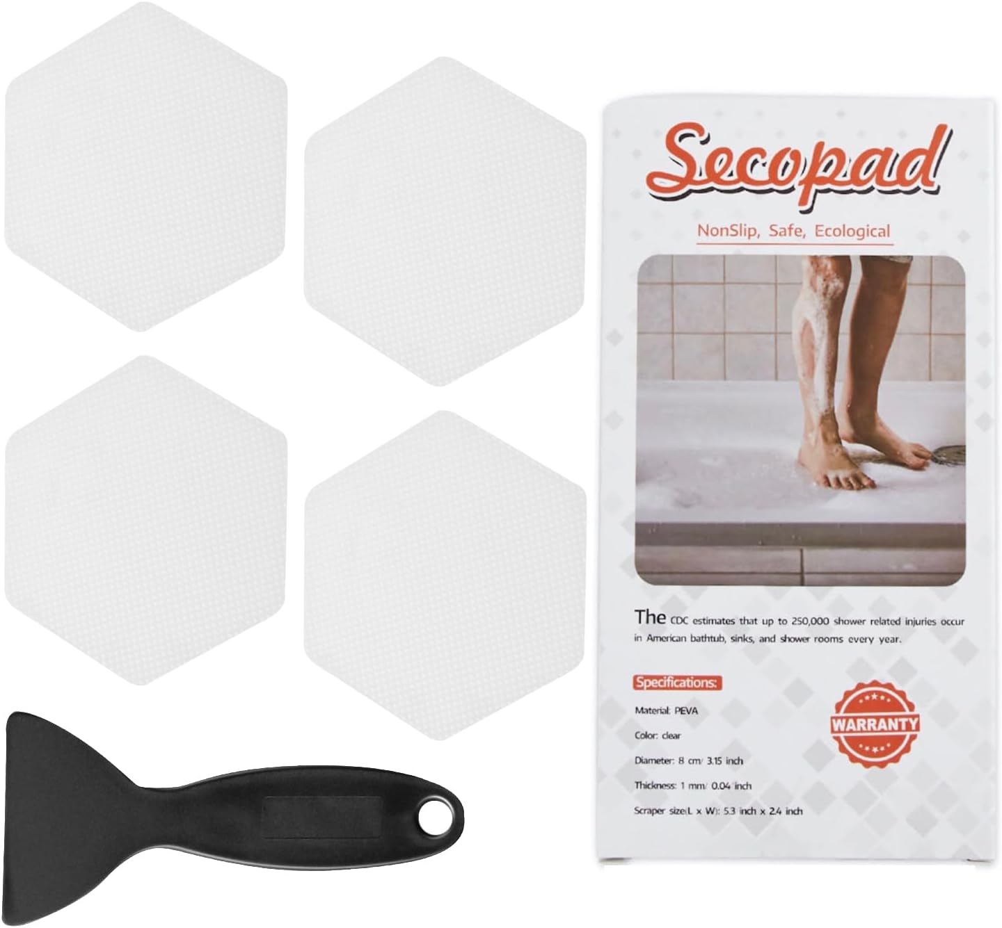 Secopad Bathtub Stickers Non-Slip 12 PCS Safety Treads