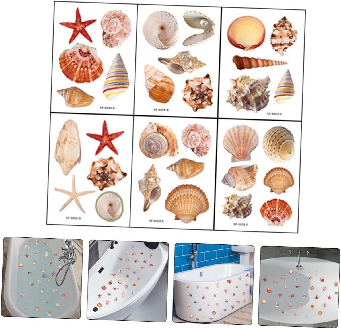 Cabilock 6-Sheet Anti-Slip Seashell Bathtub Decals