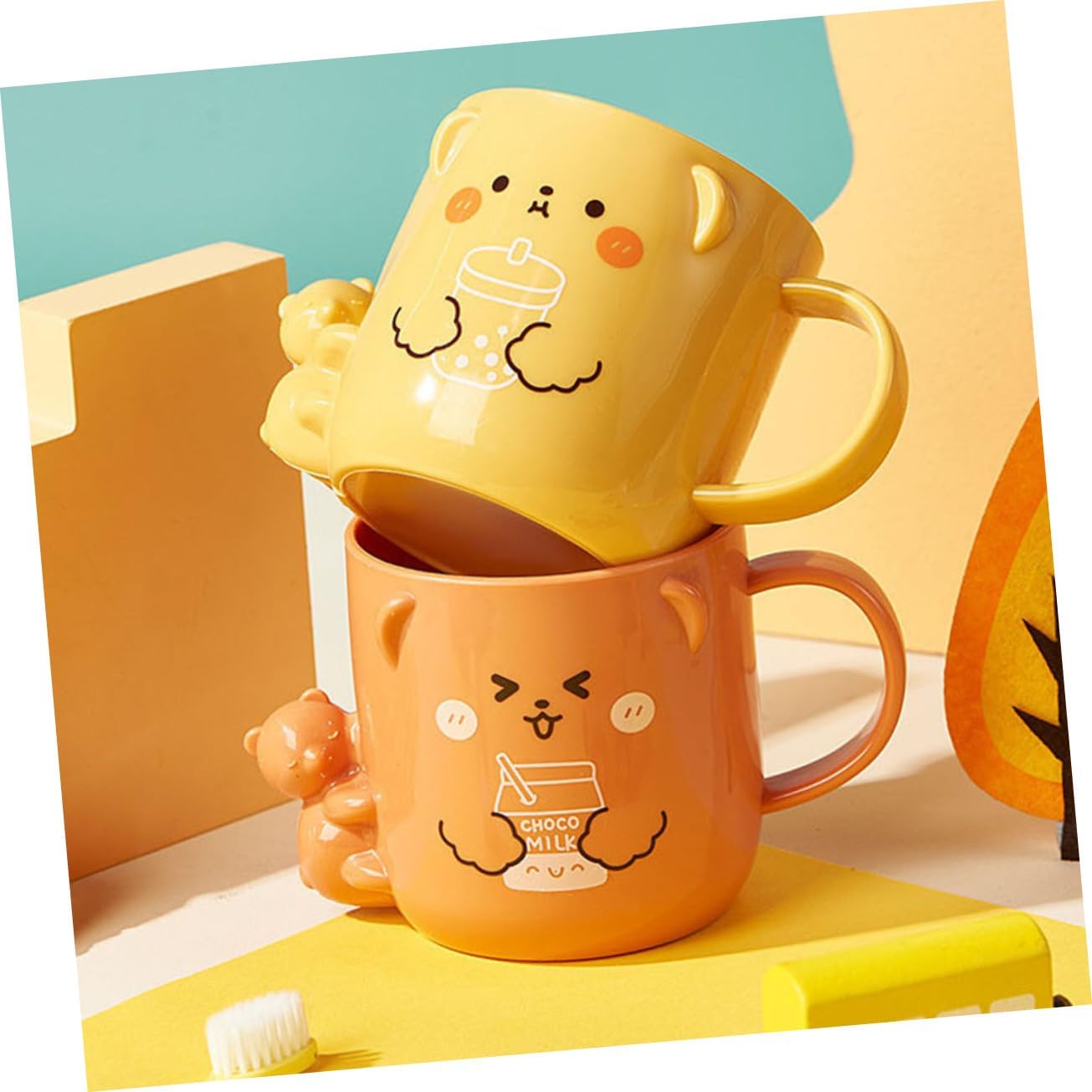 2Pcs Cute Cartoon Mouthwash Cups