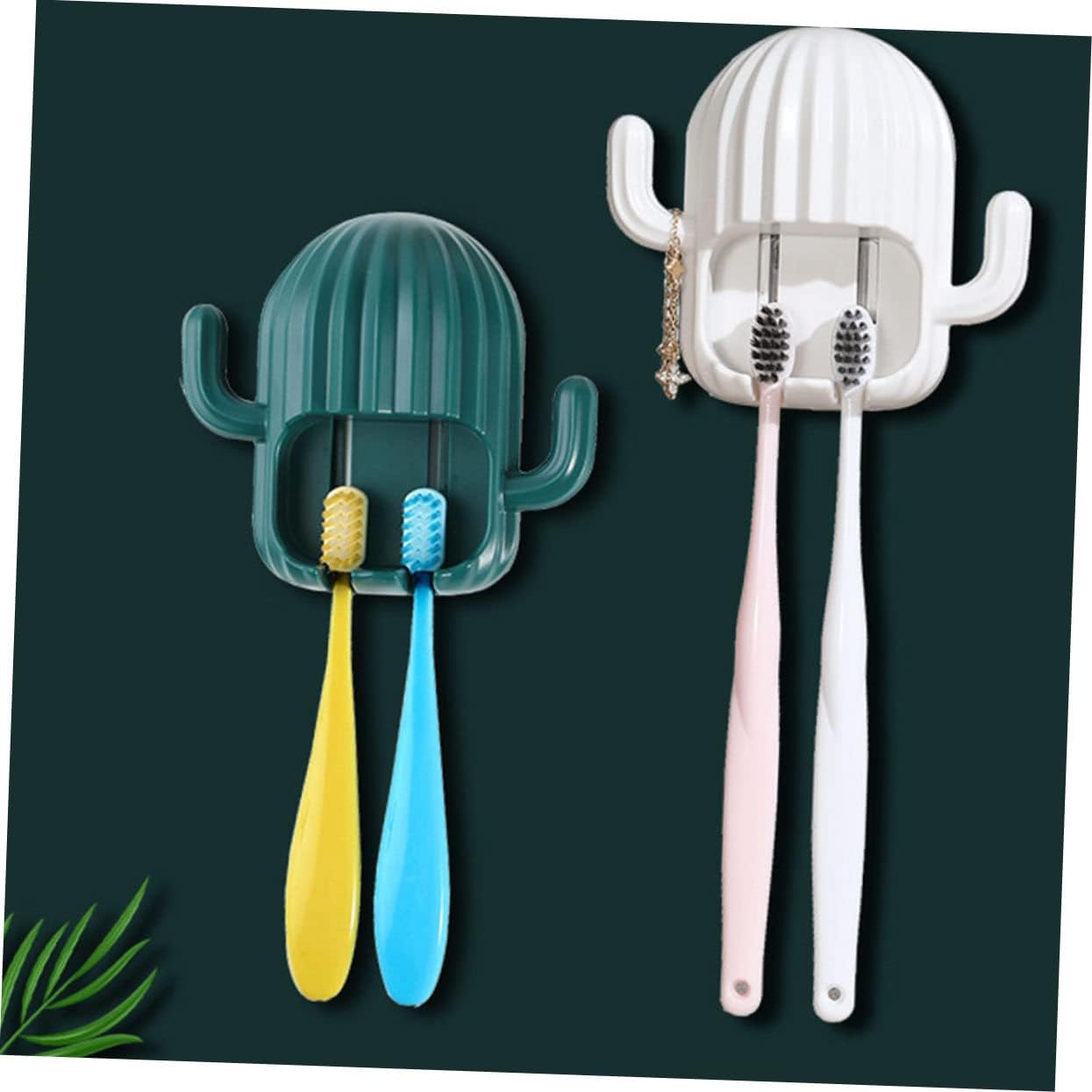 FONDOTIN 4Pcs Cactus Wall Mounted Toothbrush Holder