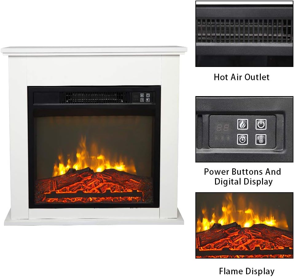 Zokop 25 Electric Fireplace with Realistic Flame and Wood Mantel