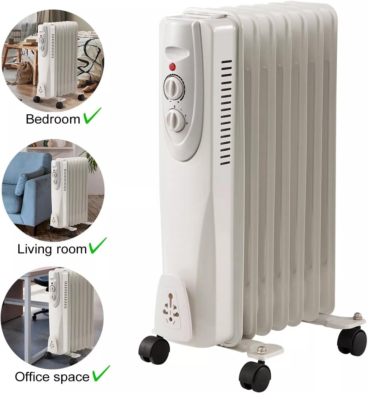 Portable Oil Filled Radiator Space Heater 1500W White 1