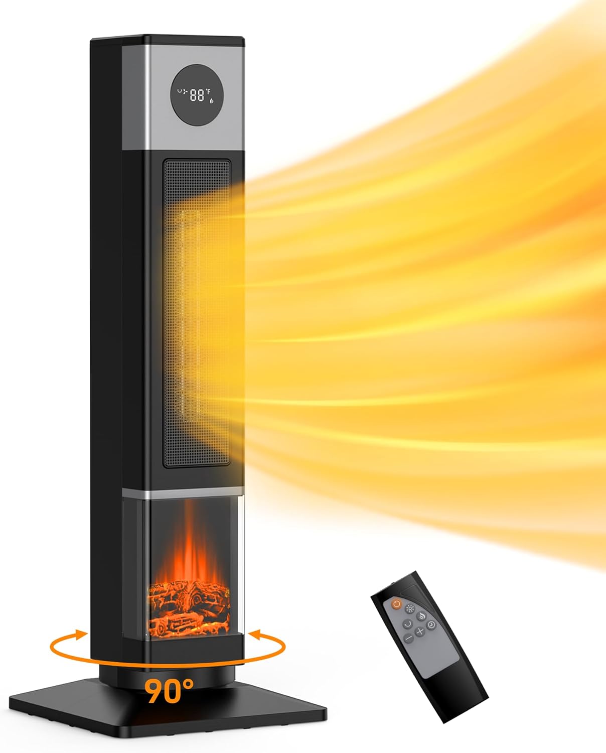 Domenow 33 Ceramic Tower Space Heater with 3D Flame and Timer