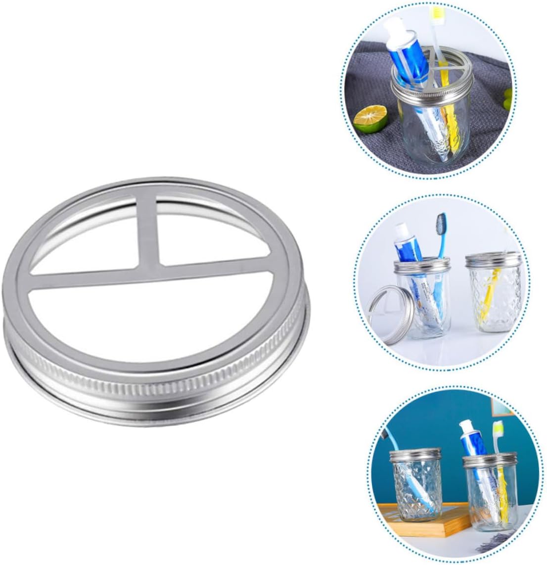 PERSELOSO 5Pcs Wide Mouth Jar Toothbrush Holder Lids