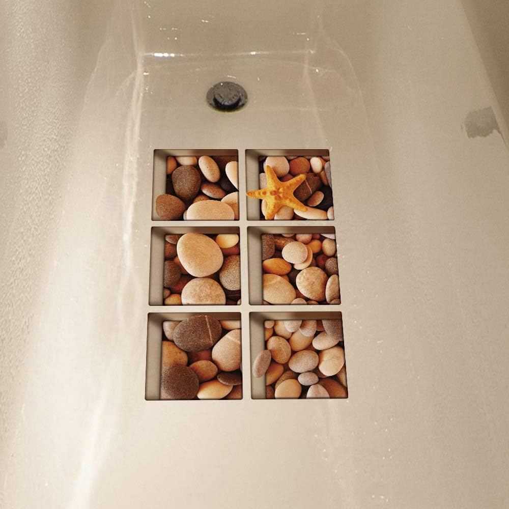 AILEGOU 3D Non-Slip Bathtub Stickers - 6 Pieces Pebbles-A05