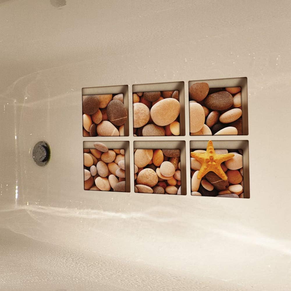 AILEGOU 3D Non-Slip Bathtub Stickers - 6 Pieces Pebbles-A05