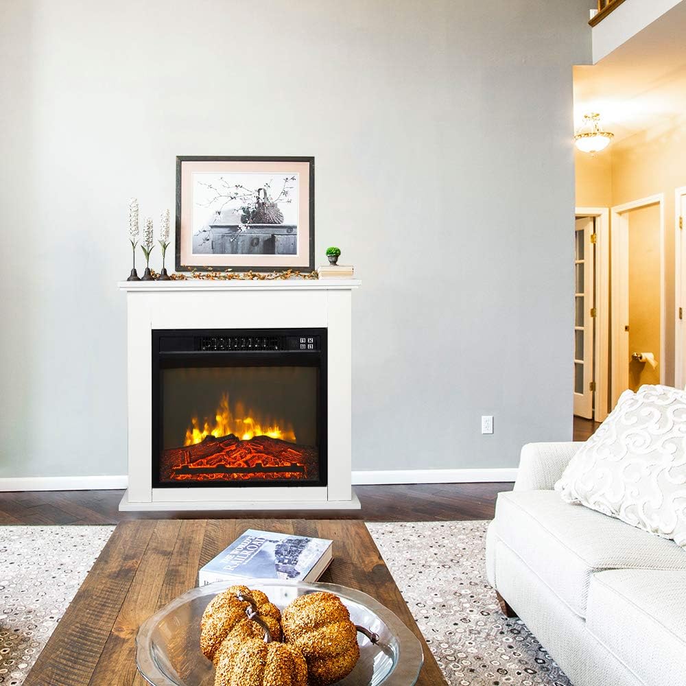 Zokop 25 Electric Fireplace with Realistic Flame and Wood Mantel