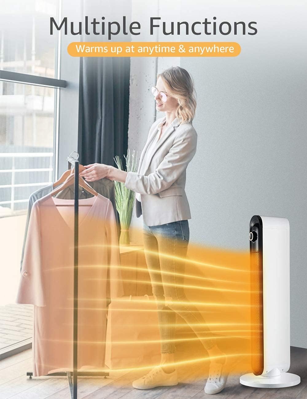 Breezewell 32 Inch Ceramic Space Heater with Oscillation and Adjustable Thermostat