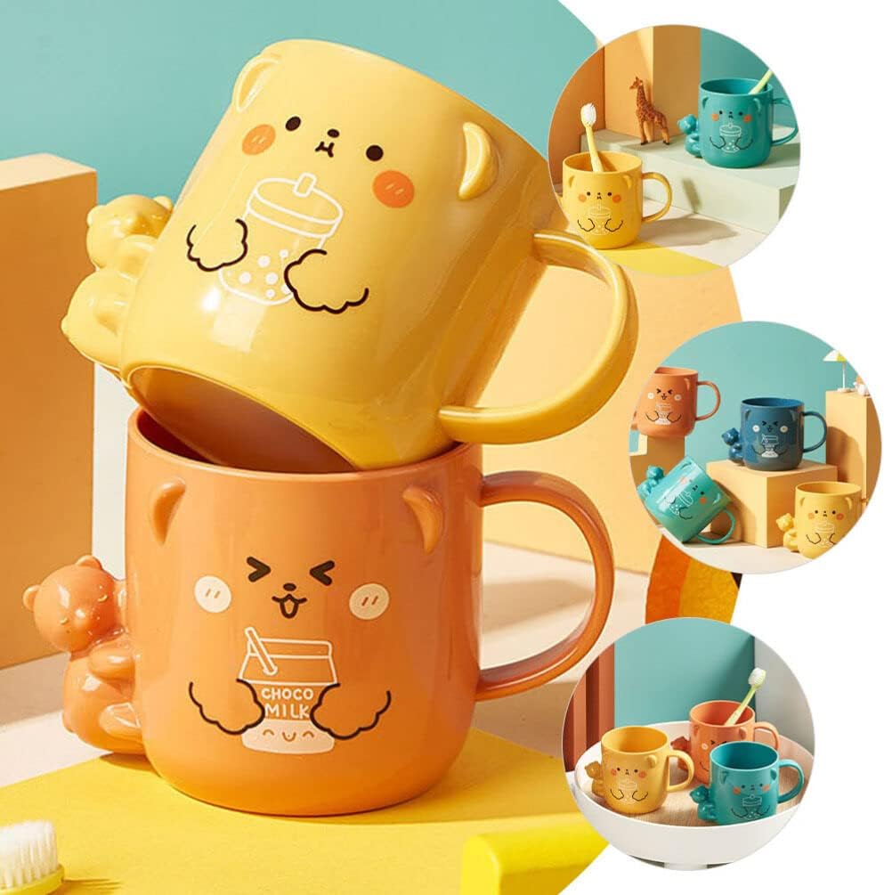 2 Pcs Cartoon Bear Pattern Toothbrush Cups with Handle