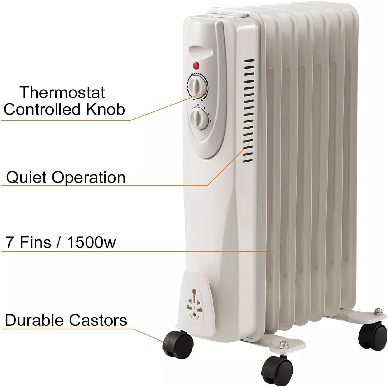 Portable Oil Filled Radiator Space Heater 1500W White 1