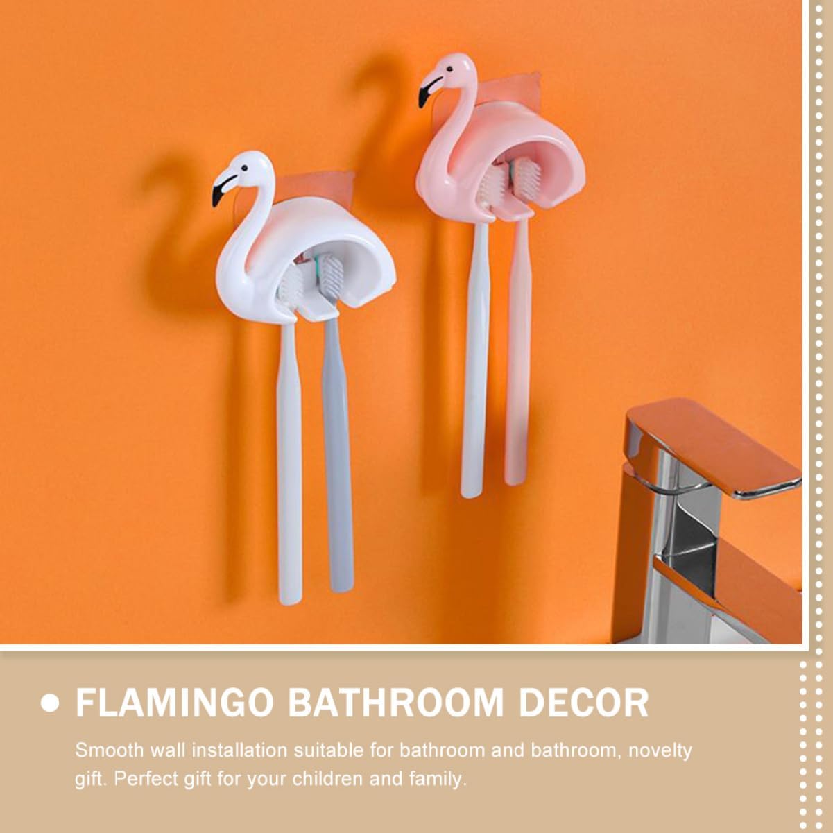 LIFKOME Flamingo Wall Mounted Toothbrush Holder 2pcs