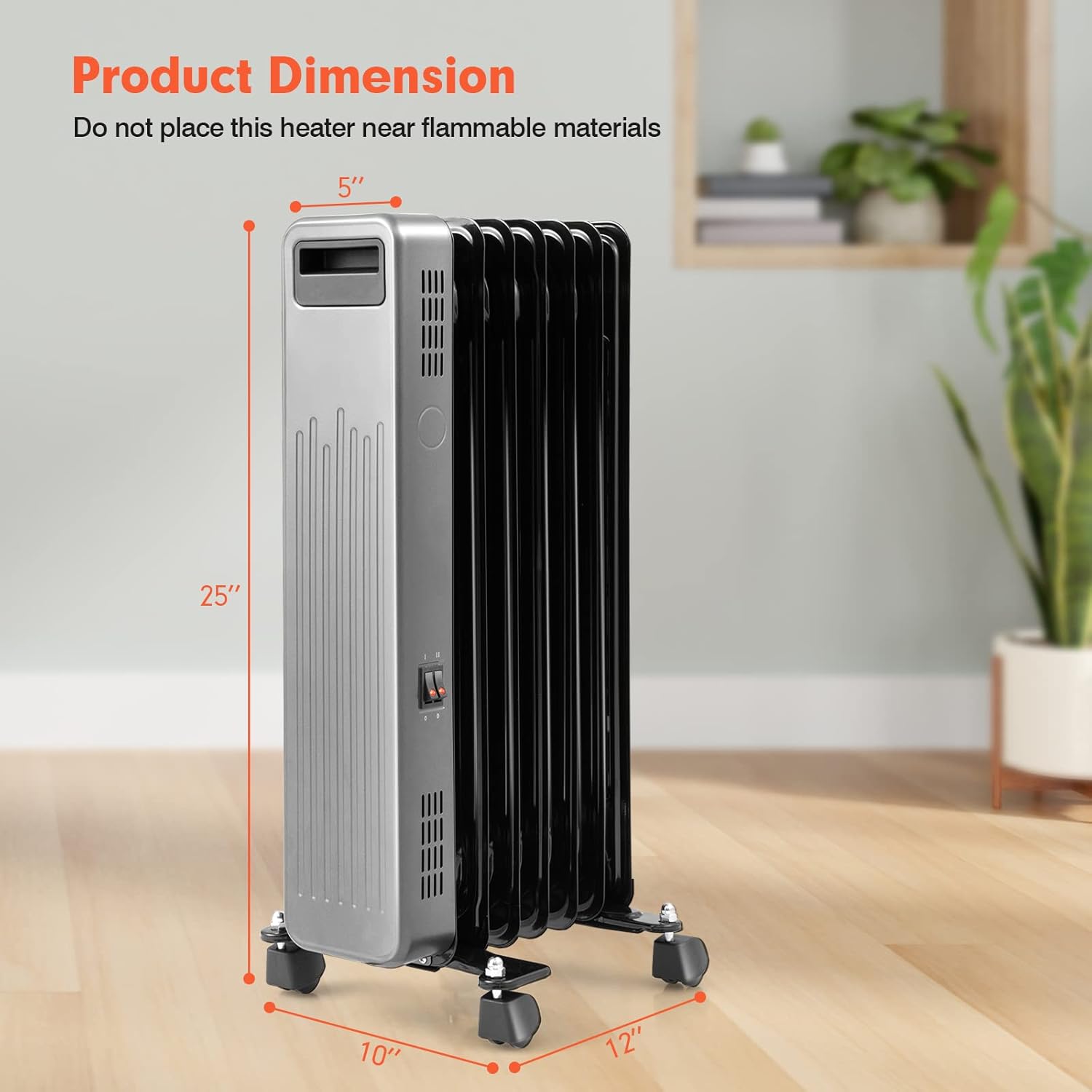 PETSITE Oil Filled Radiator Heater 1500W Black