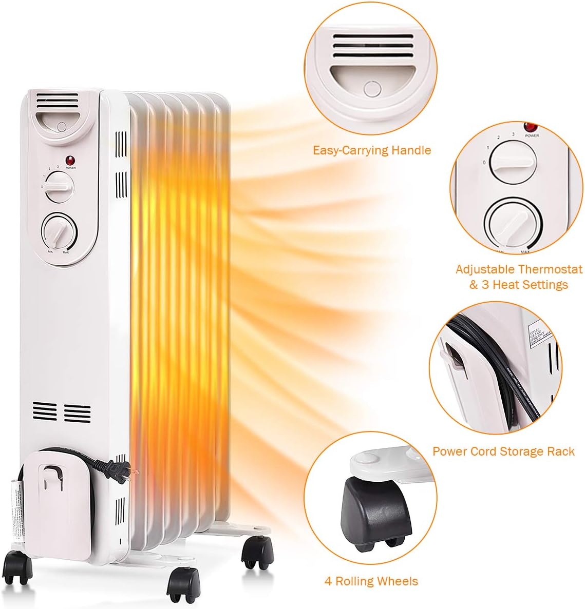 ARLIME 1500W Oil Filled Radiator Heater with Thermostat 1