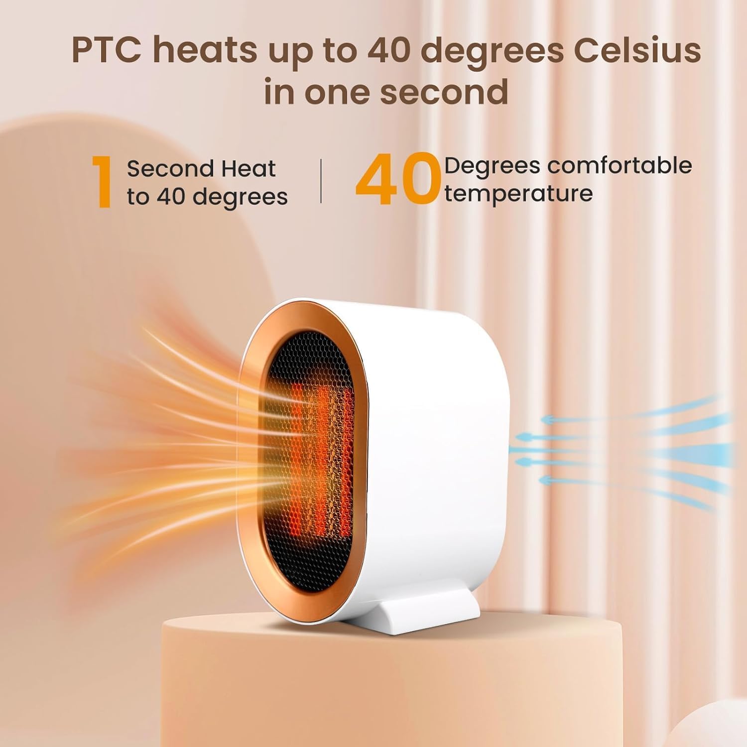 PERLLENT 1200W Electric Desk Space Heater with Overheat Tip-Over Protection