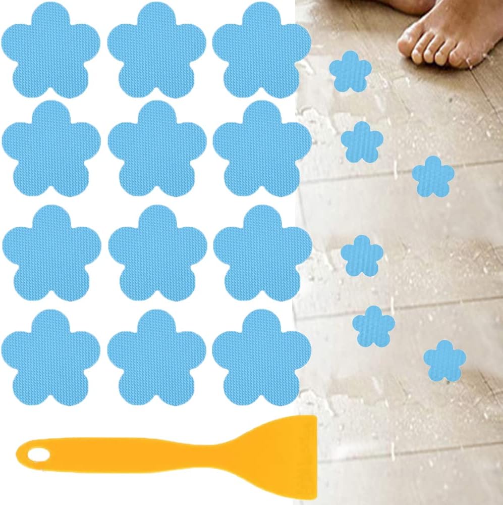 12Pcs Blue Non-Slip Bathroom Stickers with Glow In The Dark