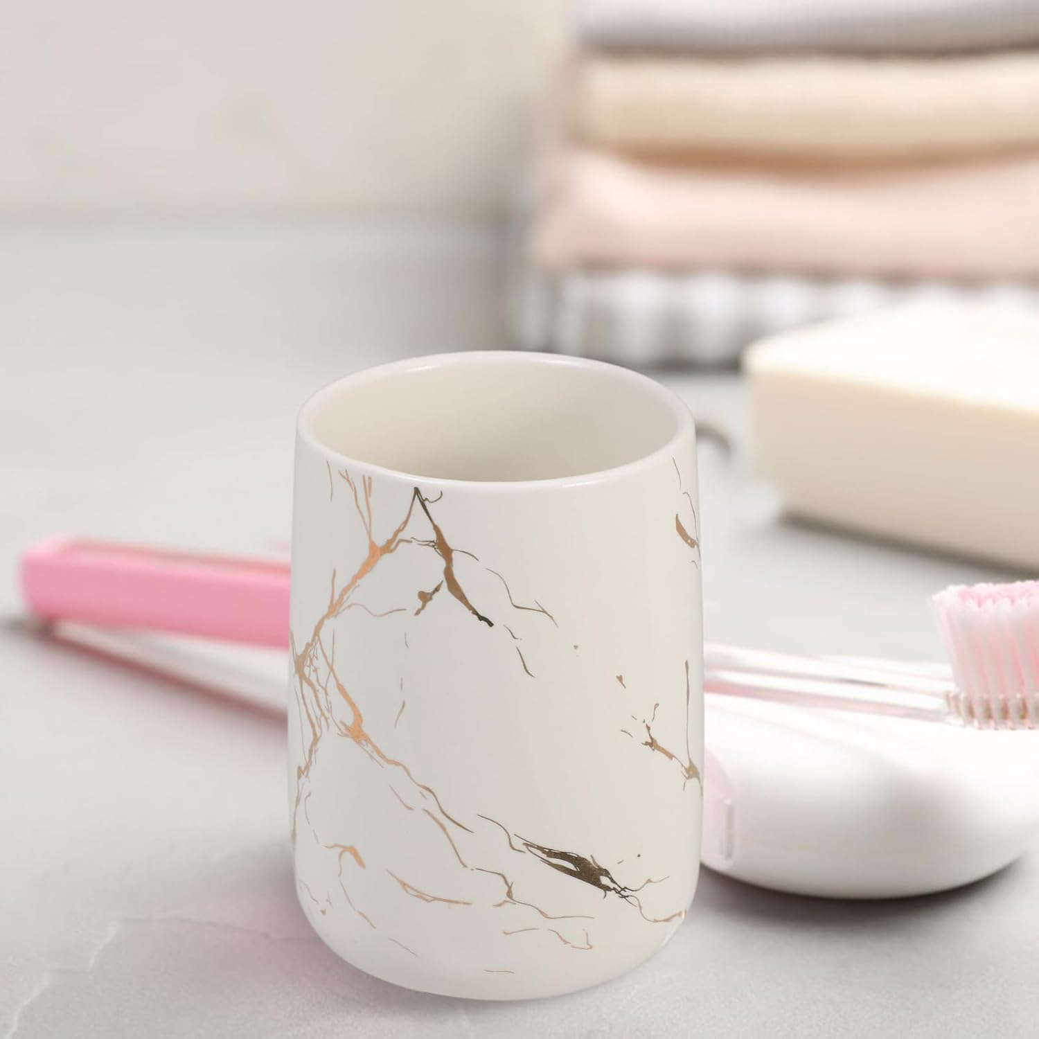 Ciieeo Ceramic Toothbrush Holder with Marbling Pattern