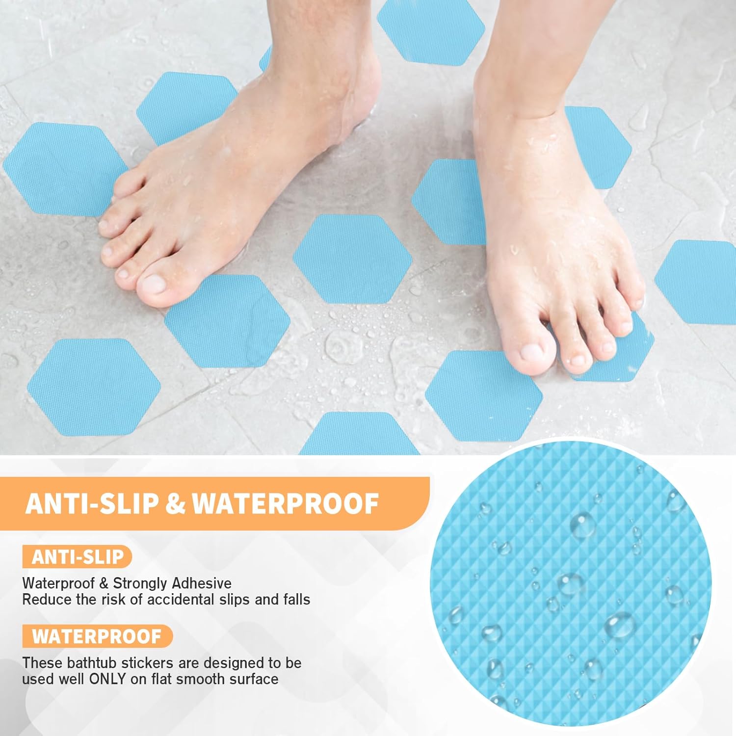 Non Slip Bathtub Stickers with Scraper 24PCS Blue