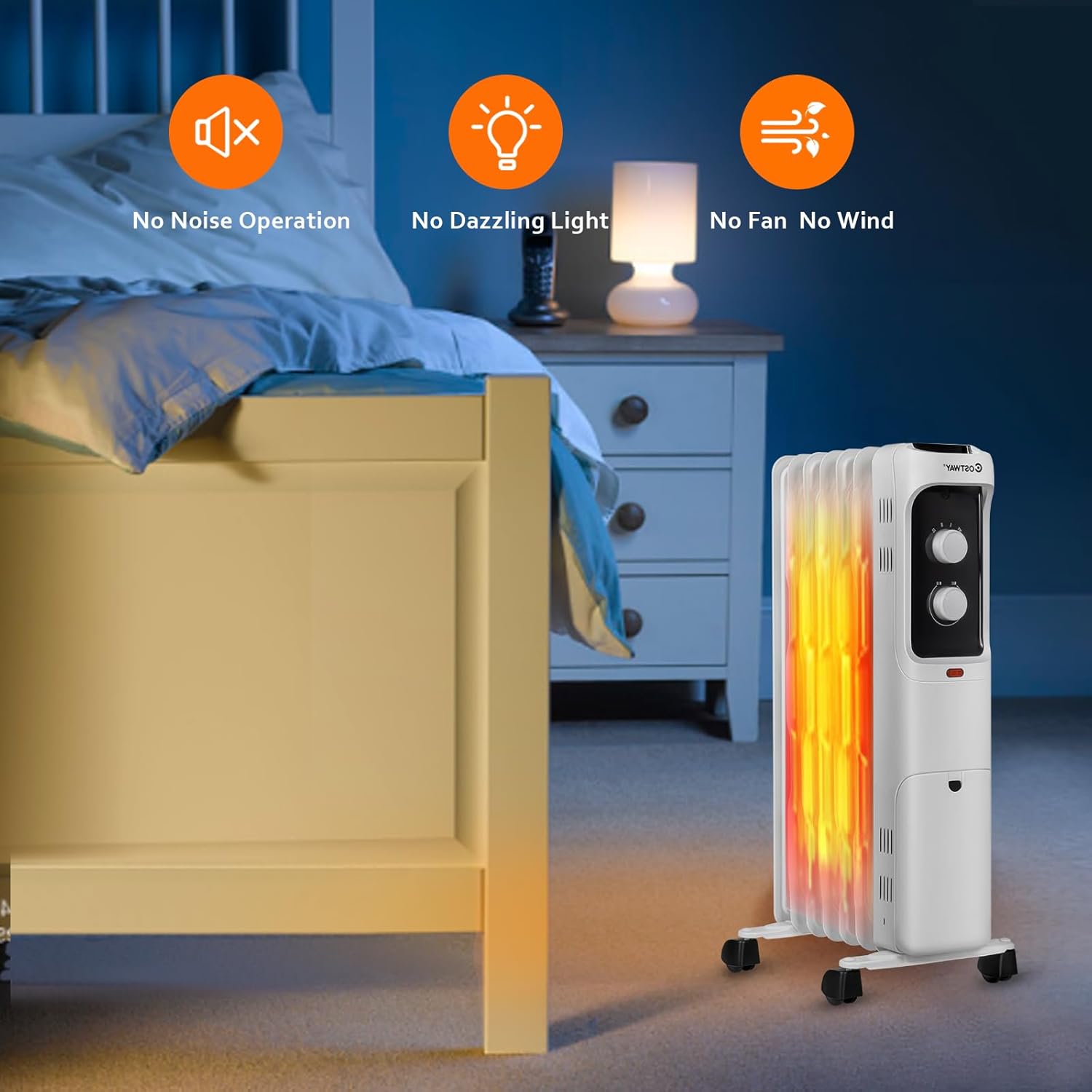 KOTEK Oil Filled Radiator Heater 1500W with Adjustable Thermostat