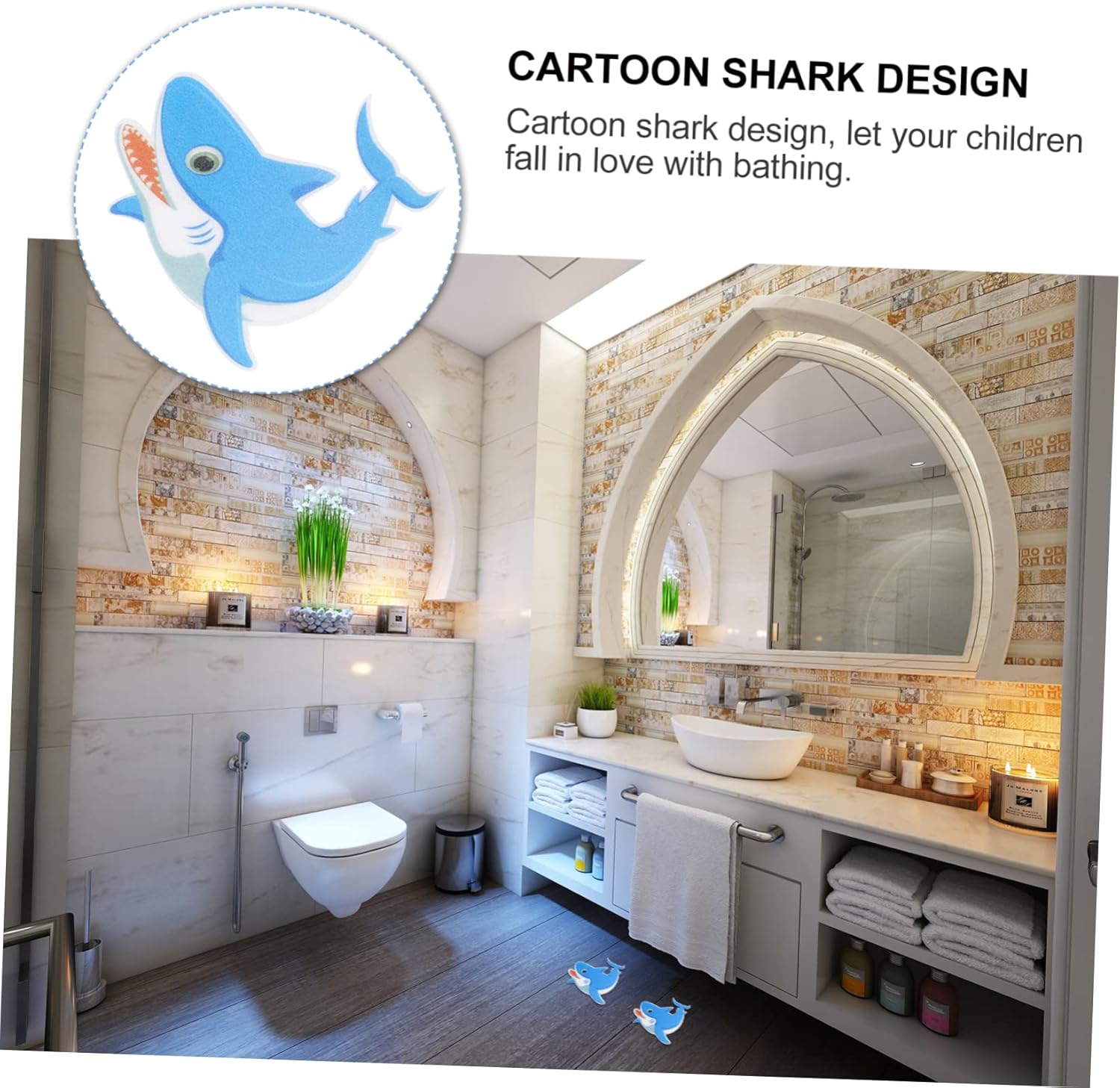HAKIDZEL 5Pcs Shark Shape Non-Slip Adhesive Bathroom Decals