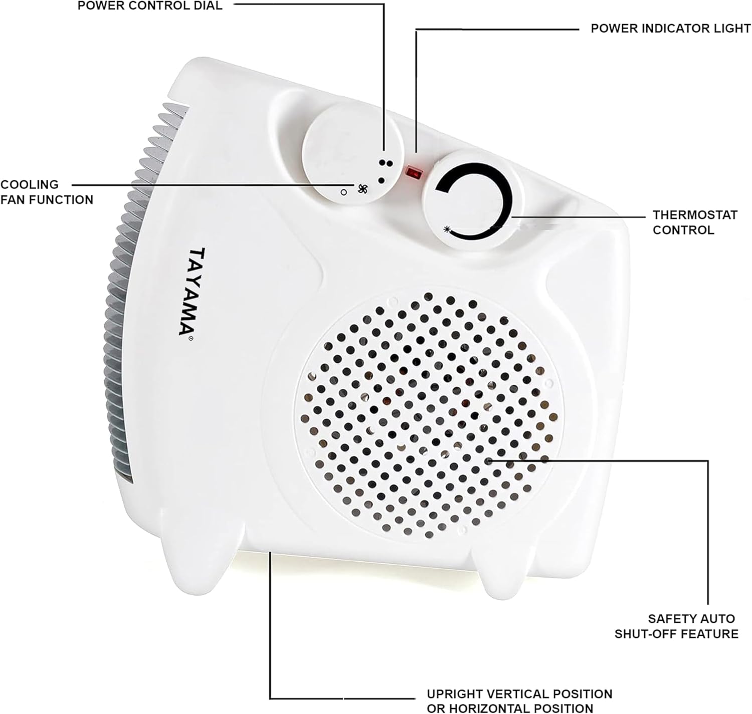 TAYAMA Portable Dual Fan Heater with 2 Heat Settings and Cool Fan