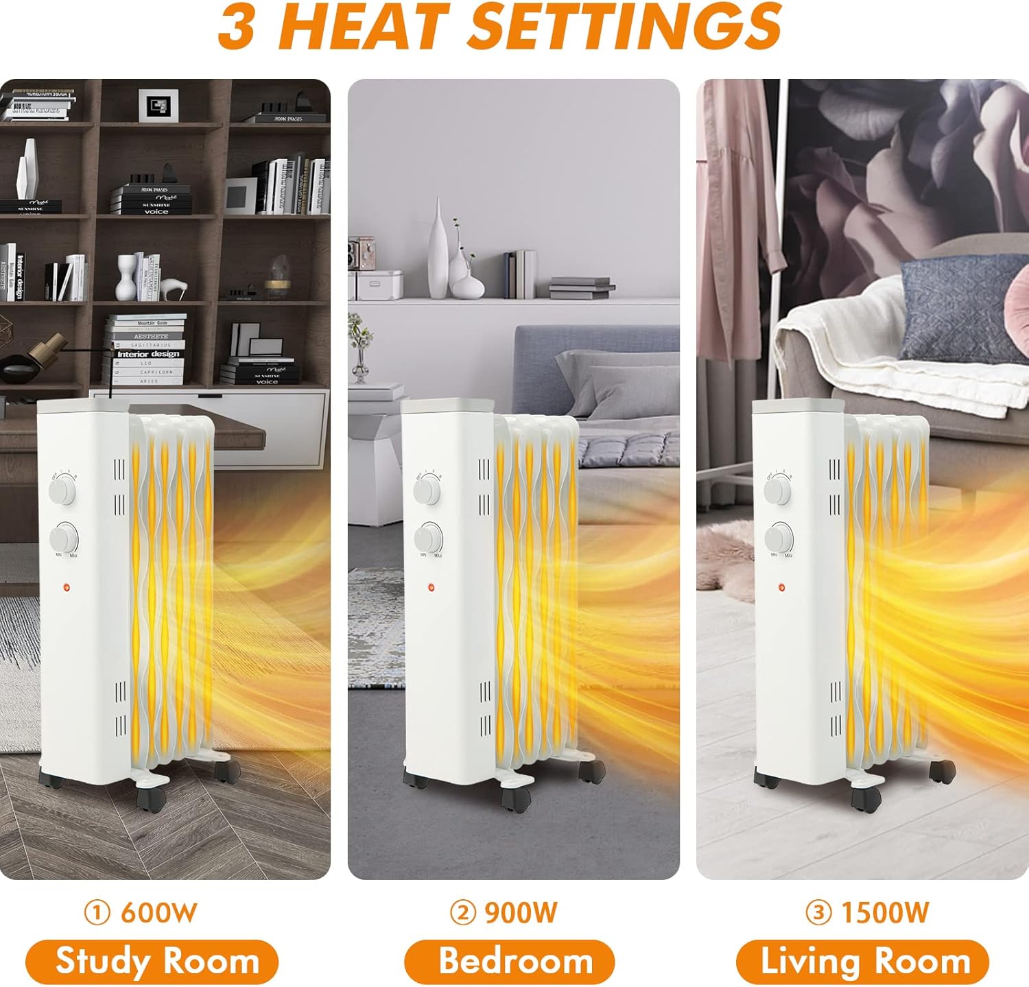 PETSITE 1500W Oil-Filled Radiator Heater - Quiet Safe and Energy-Efficient