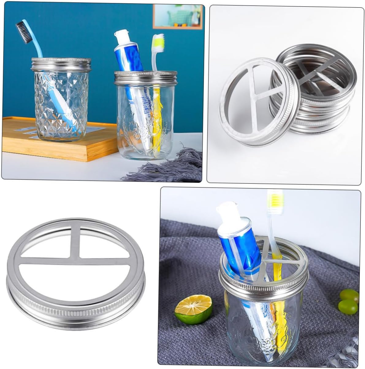 Ciieeo 5Pcs Stainless Steel Toothbrush Holder Jar Lids 1