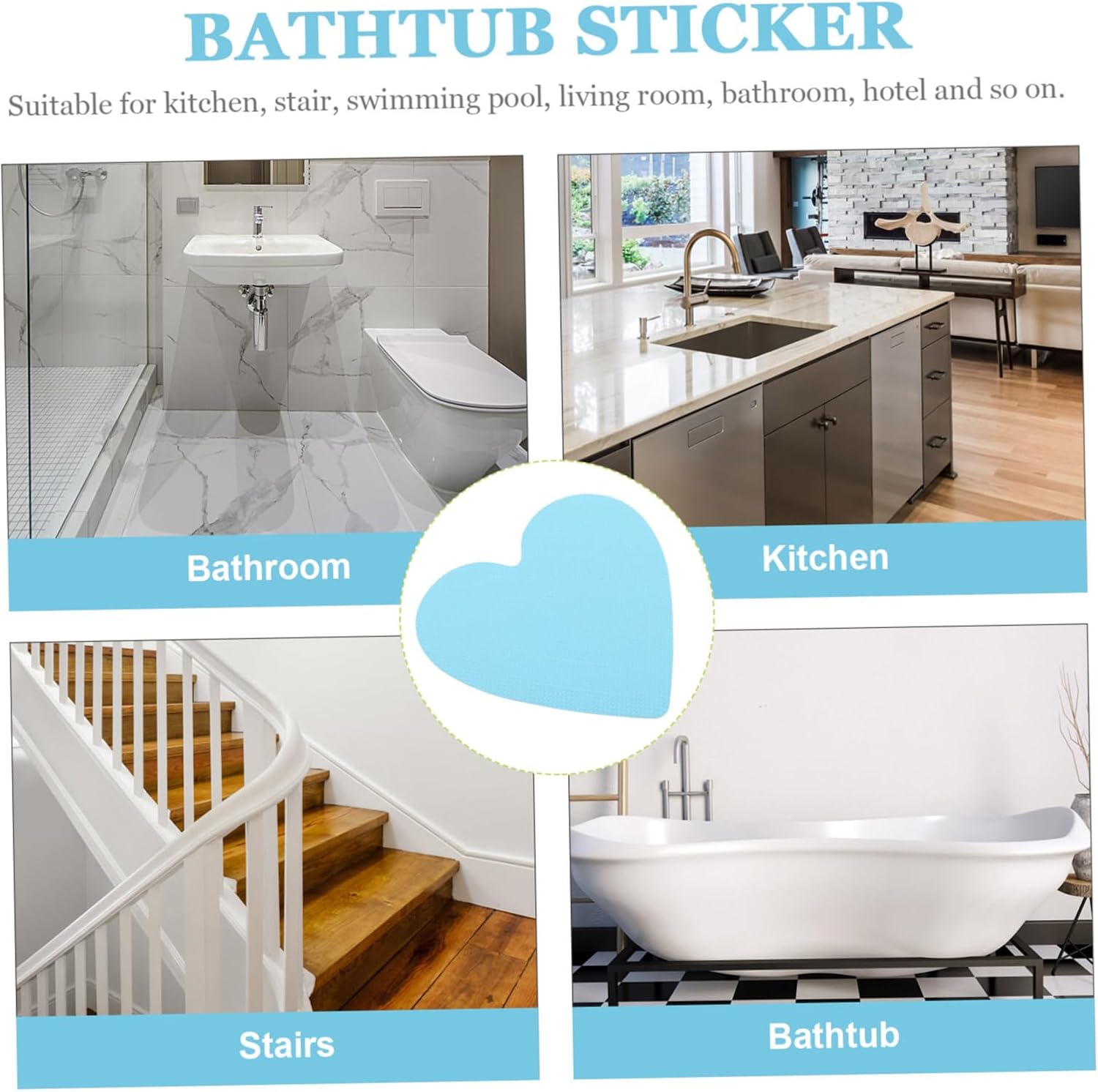 PRETYZOOM 20pcs Heart Non-Slip Bathtub Stickers