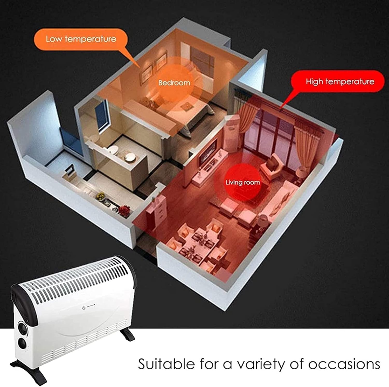 EXCEI Electric Heater Home Waterproof Wall Mounted Silent Muted Mute